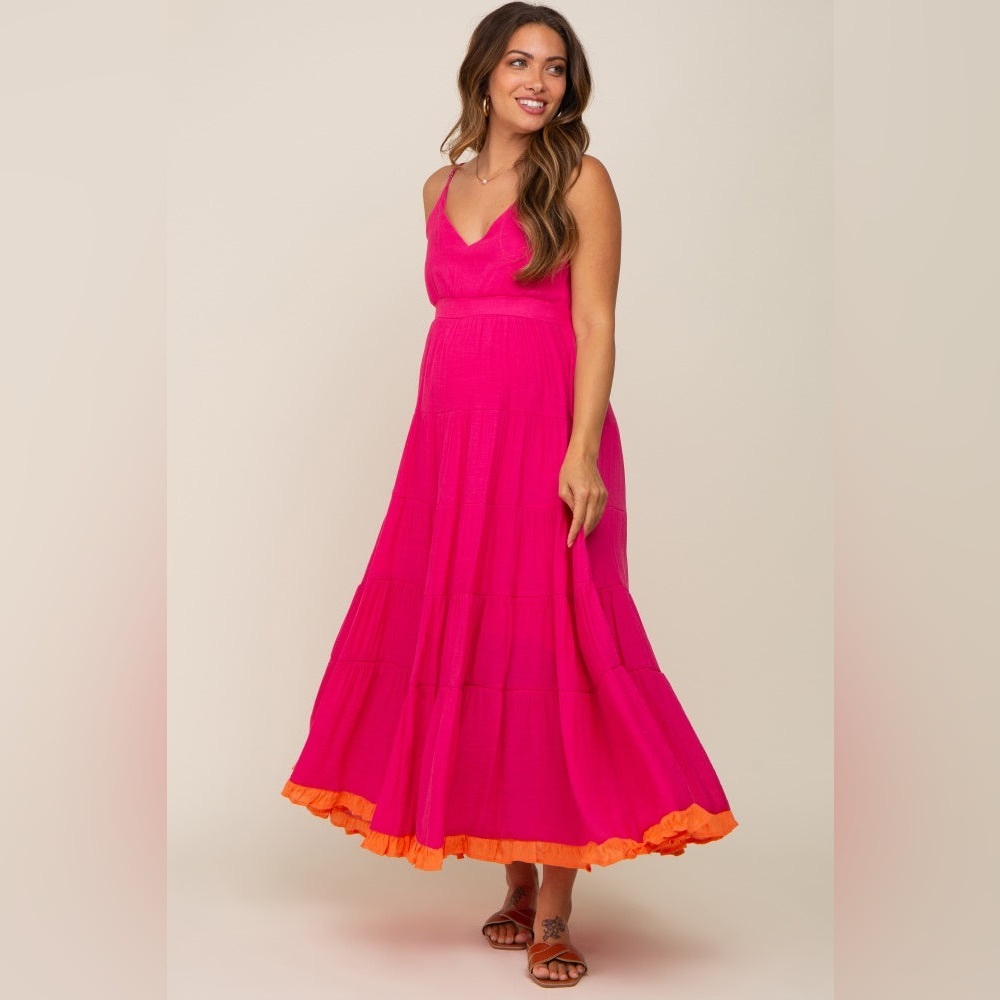 Pinkblush tiered midi maxi dress two tone ruffle trim nwot